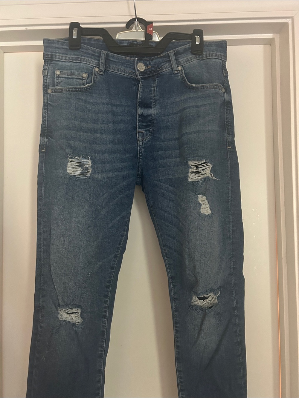 Men's Slim Straight Distressed Jeans - Faded Blue